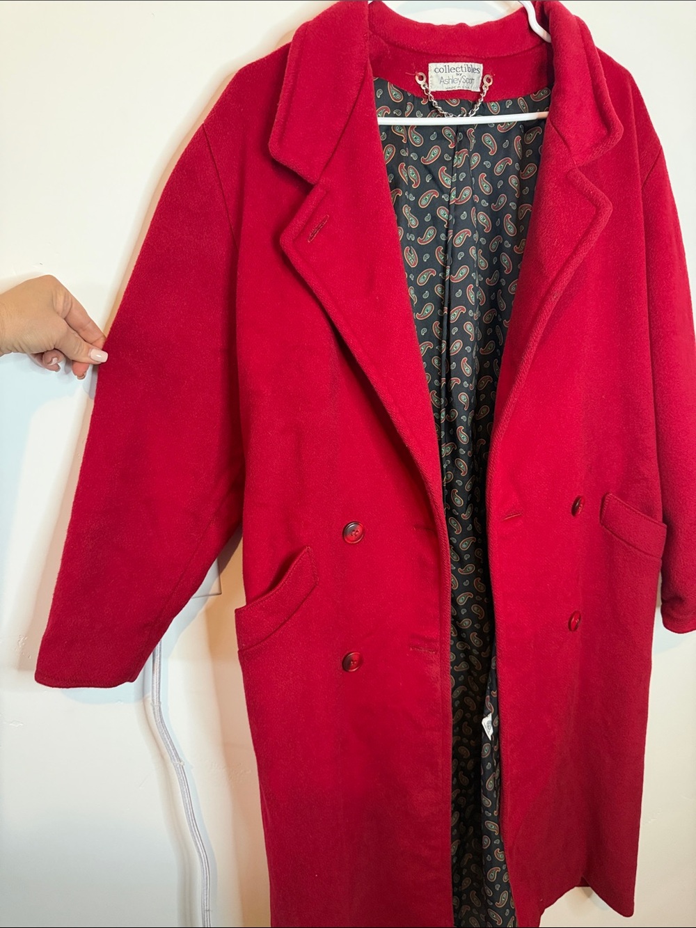 Women's Wool Red Double-Breasted Trench Coat by Collection - Picture 11 of 13
